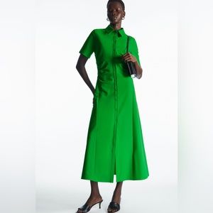 COS Gathered MIDI shirt dress - Bright Green XS